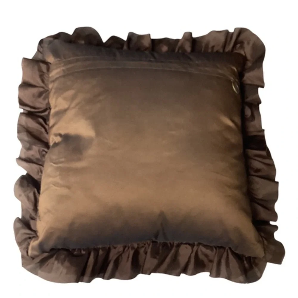 Pier One Brown Ruffle Throw Pillow Shabby Chic‎ Boho Modern 17 x 17